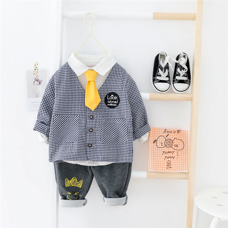 HYLKIDHUOSE/комплекты одежды для маленьких мальчиков Весна 2020 Клетчатая куртка в