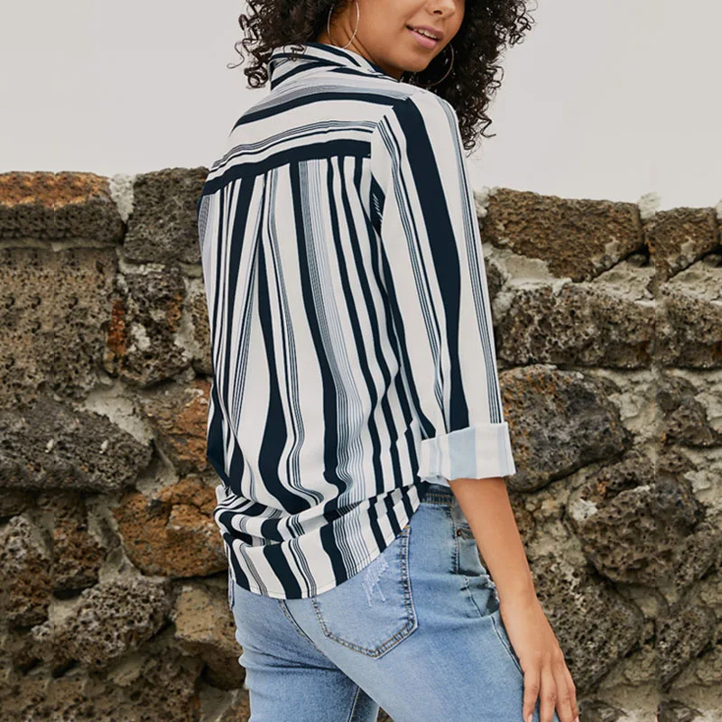 Новая уникальная полосатая дизайнерская однобортная женская рубашка с длинным