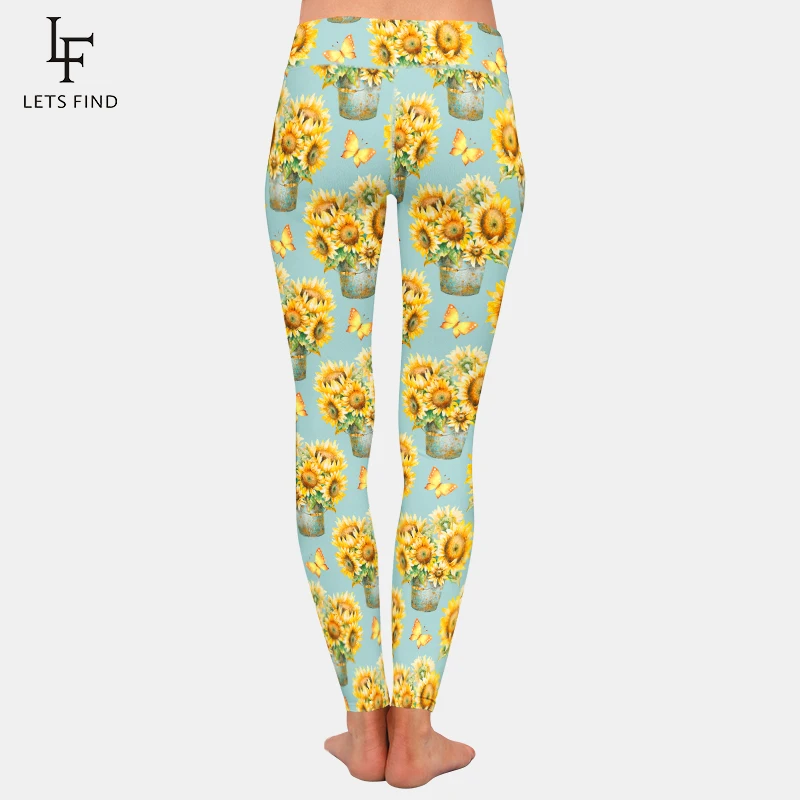 LETSFIND Women's Winter Legging 3D Sunflower Print Leggings High Waist Plus Size Elastic Fitness Pants | Женская одежда