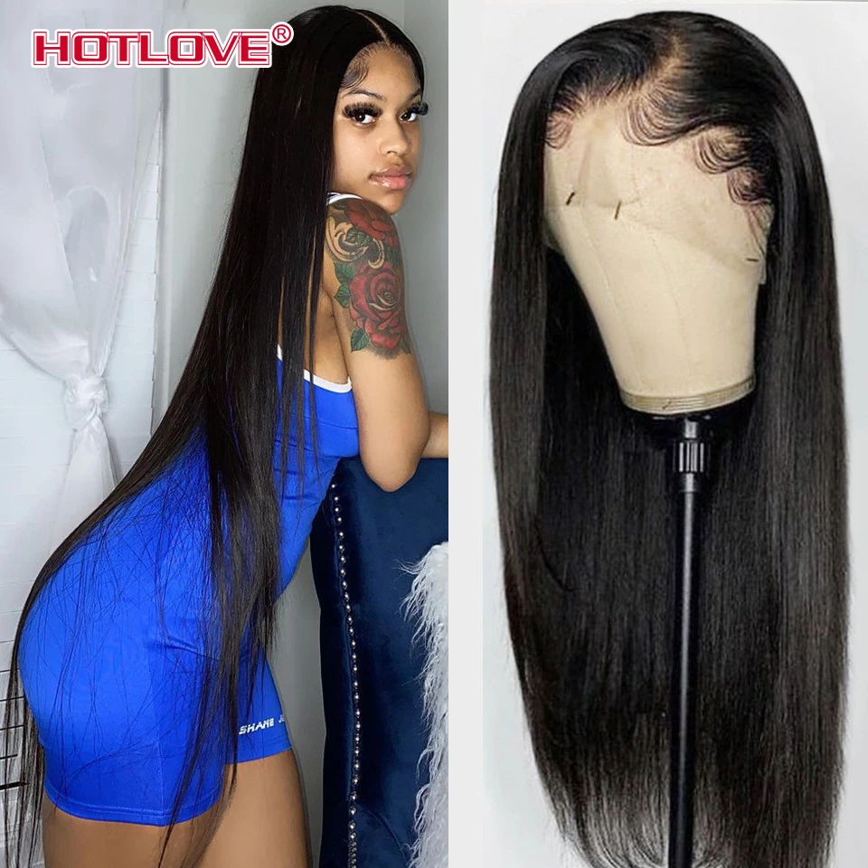 Парик Из прямых волос 13*4 парики из человеческих на сетке спереди предварительно