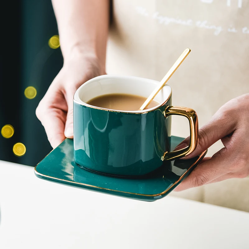 Классические керамические кофейные чашки кружки фарфоровая квадратная чайная