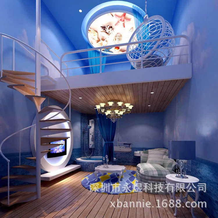 3D Визуальный бесшовный Фреска отель великолепный теплый океан пляжный