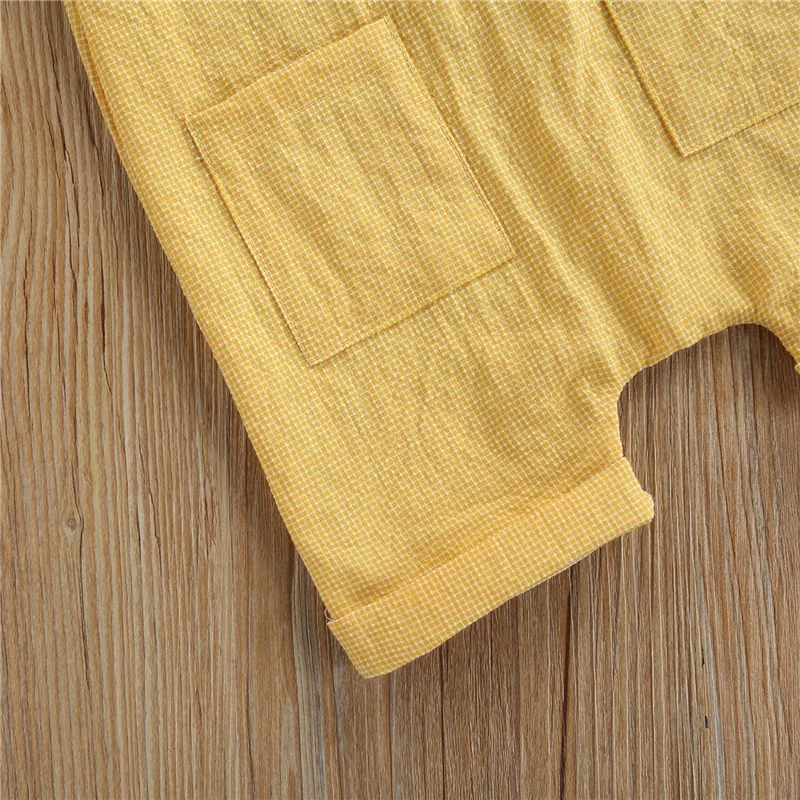

0-12Months Baby Boys Girls Summer Casual Jumpsuit,Newborn Baby Yellow O-Neck Short Sleeve Pocket Decoration Chest Button Romper