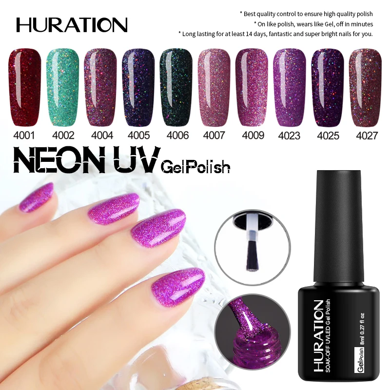 УФ Гель-лак Huration неоновый Блестящий Радужный эмалевый лак для ногтей впитывающий