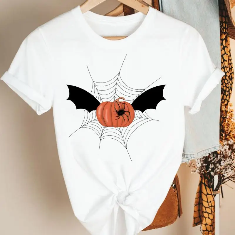 

Women Spider Web 90s Funny Halloween Fall Autumn Thanksgiving Cartoon Kawaii Clothes Print Tee Top Tshirt Female Graphic T-shirt