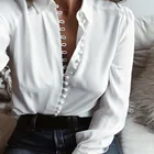 Женская шифоновая блузка на пуговицах, повседневная однотонная офисная блузка с длинным рукавом, черный или белый цвет