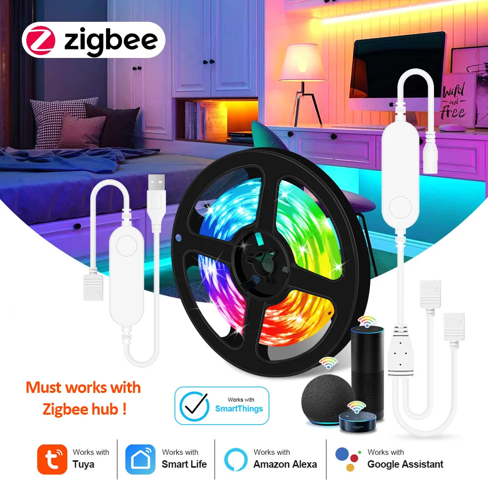 Светодиодные RGB-ленты Zigbee с поддержкой Alexa и Google Home 5/10/15/20/5050 светодиодов |