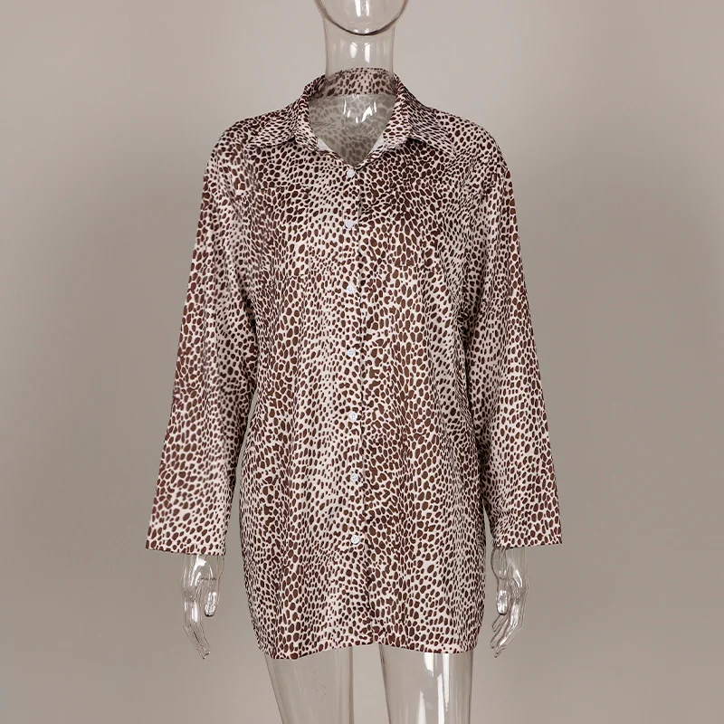

Autumn Leopard Print Women's Long Shirts Single Breasted Long Sleeve Female Shirt 2021 New Streetwear Casual Loose Ladies Tops