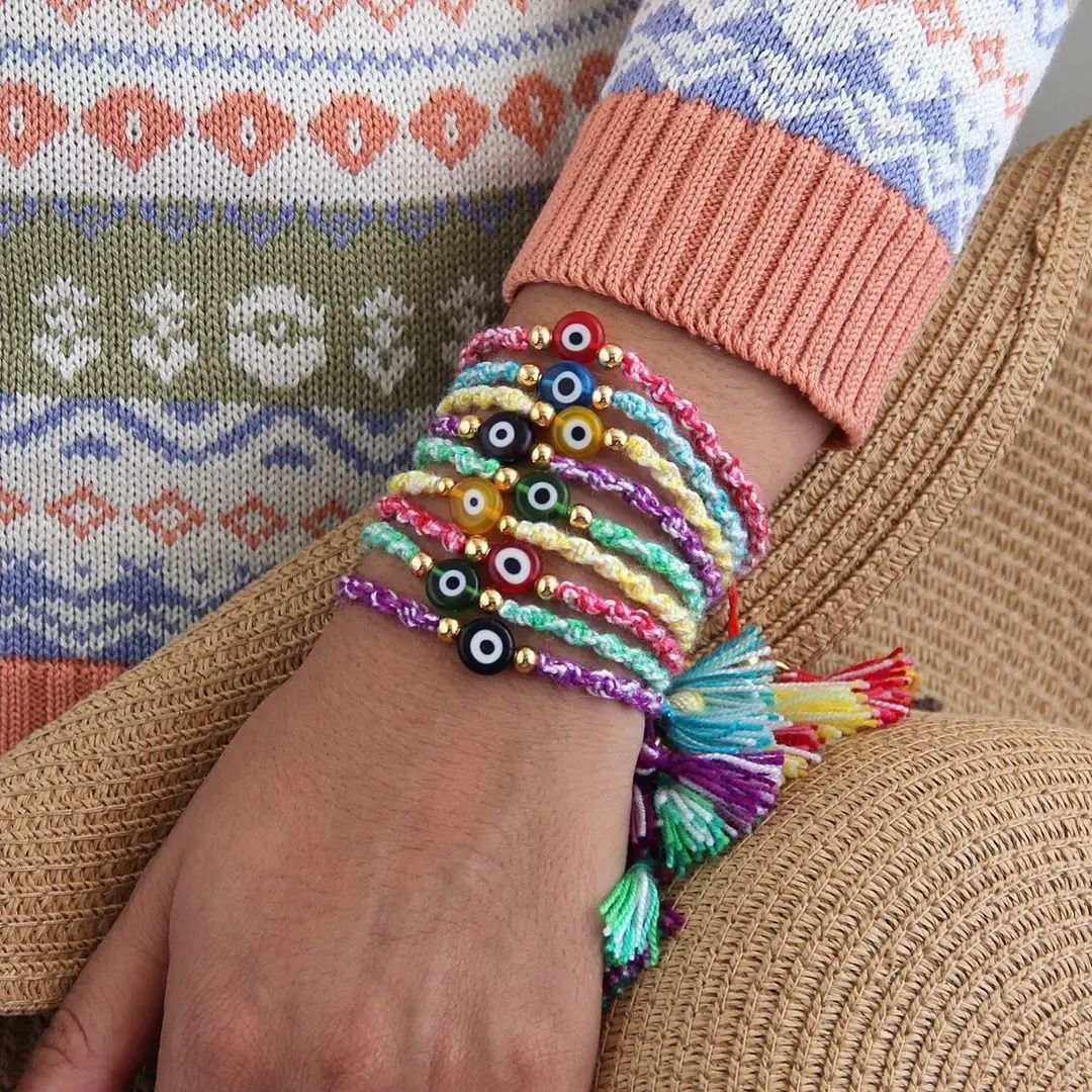 Женские браслеты GO2BOHO с изображением сглаза турецкий браслет в стиле бохо плетеные ручной работы Ювелирные