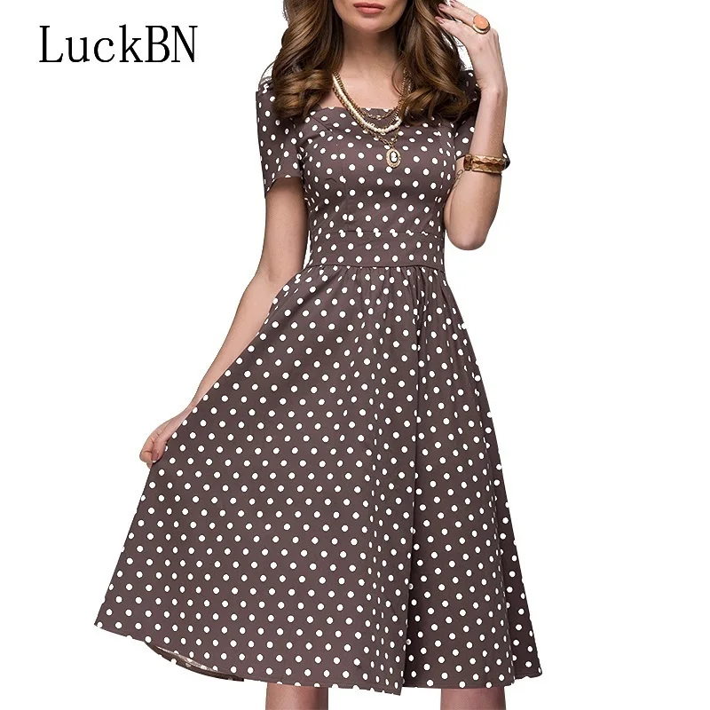 Женское Повседневное платье в горошек белое винтажное туника средней длины с