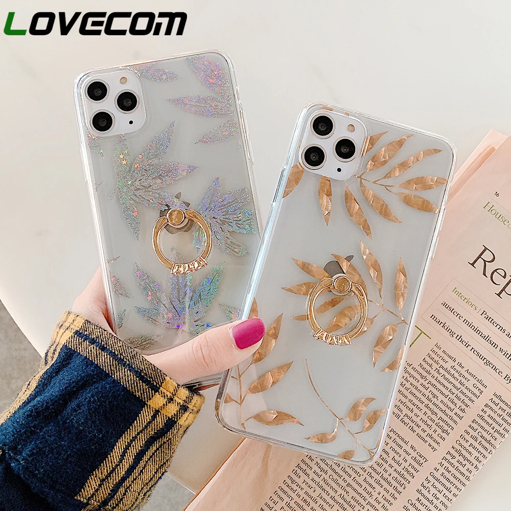 Чехол LOVECOM из розового золота с листьями для iPhone 12 Mini 11 XS Pro Max XR 7 8 Plus X Прозрачный