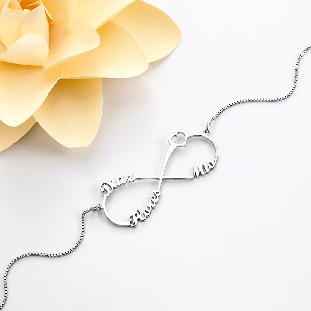 Personalized Infinity Heart Name Necklace Rose Gold Engraved Custom Three Names Letter Necklaces Pendants Jewelry
