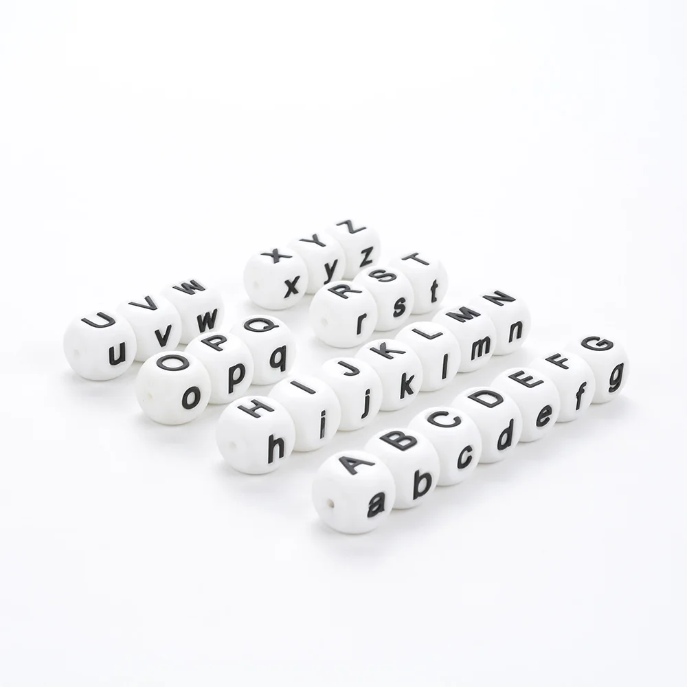 LOFCA-Cuentas de silicona para mordedores de beb&eacute;, abalorios sueltos sin BPA, letras de grado alimenticio, alfabeto, para nombre personalizado, DIY, 100 Uds.-3