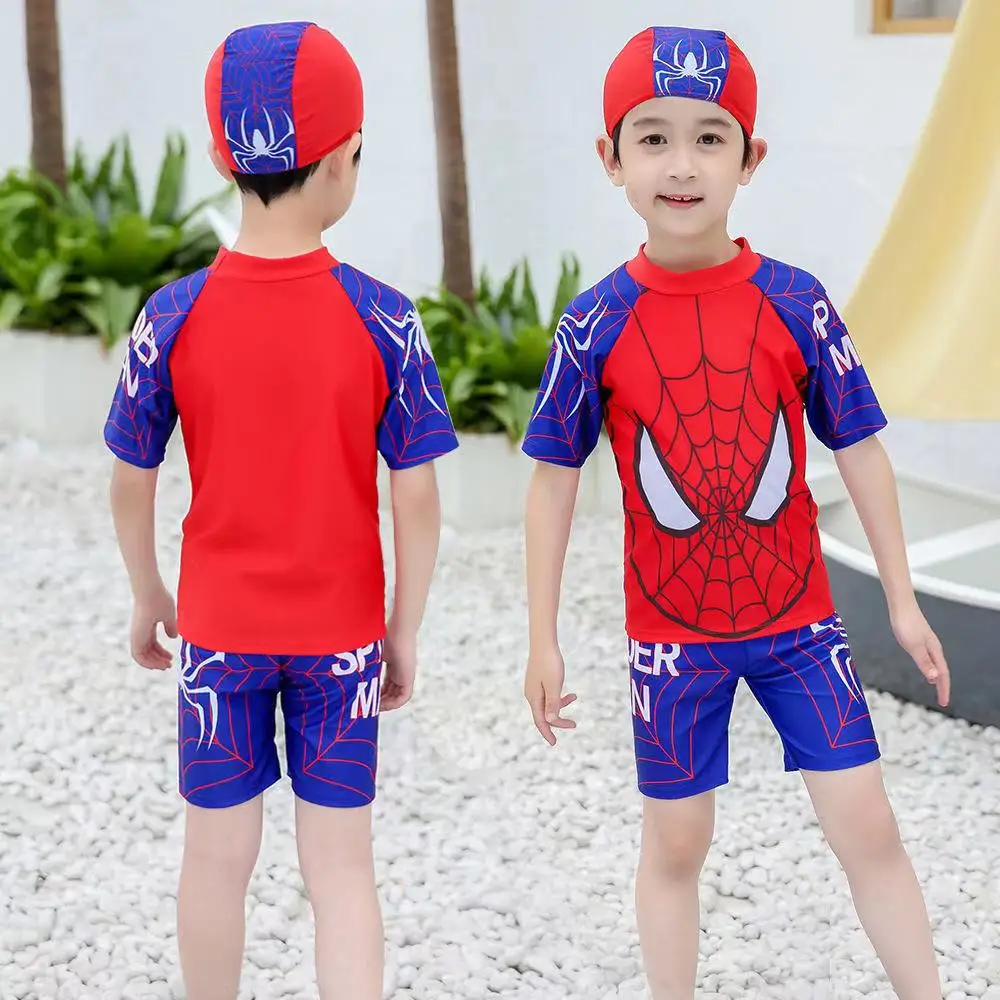 Children Swimwear Baby Bathing Suit 3 Pcs Set Spiderman Dinosaur Short Sleeve Swimming Suits for Boys Toddler Kids Beach Wear