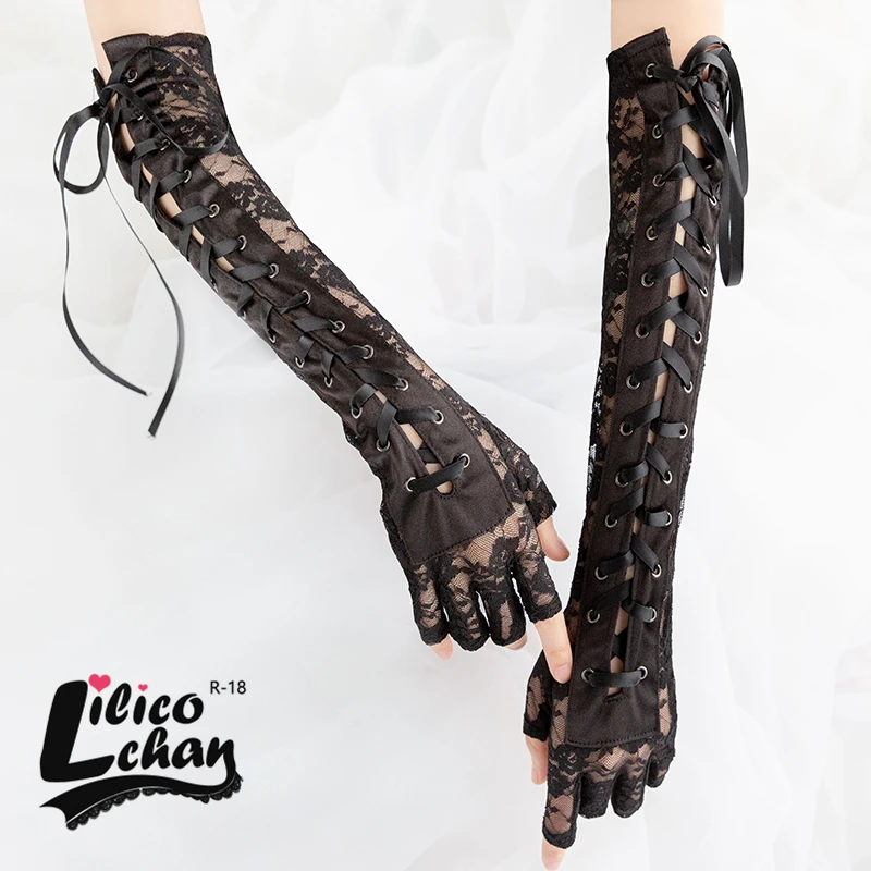 

Womens Lace Up Fingerless Gloves Elbow steampunk for Costume Party Arm Warmer Sexy Mittens Clubwear Cosplay Costumes Accessories