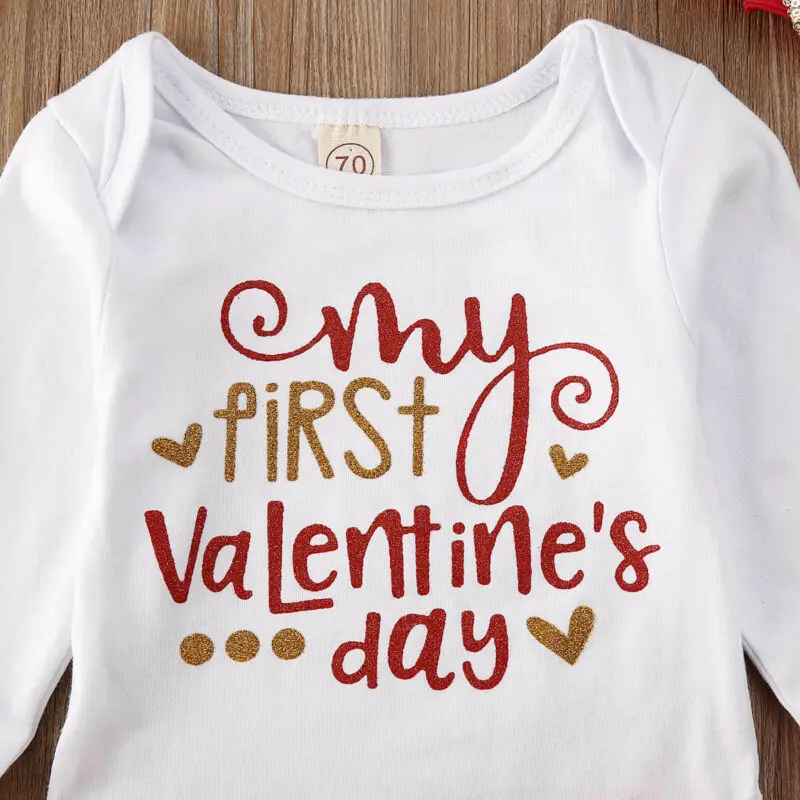 Новинка 2020 года комплект одежды для маленьких девочек с надписью My First Valentine's Day