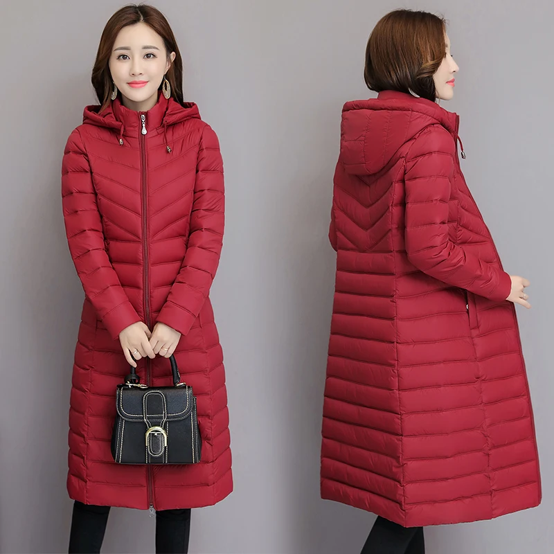

Women Parkas Winter Hooded Coat Down Cotton Jackets New Ladies Slim Plaid Long Warm Jackets High Quality Windproof Outerwear