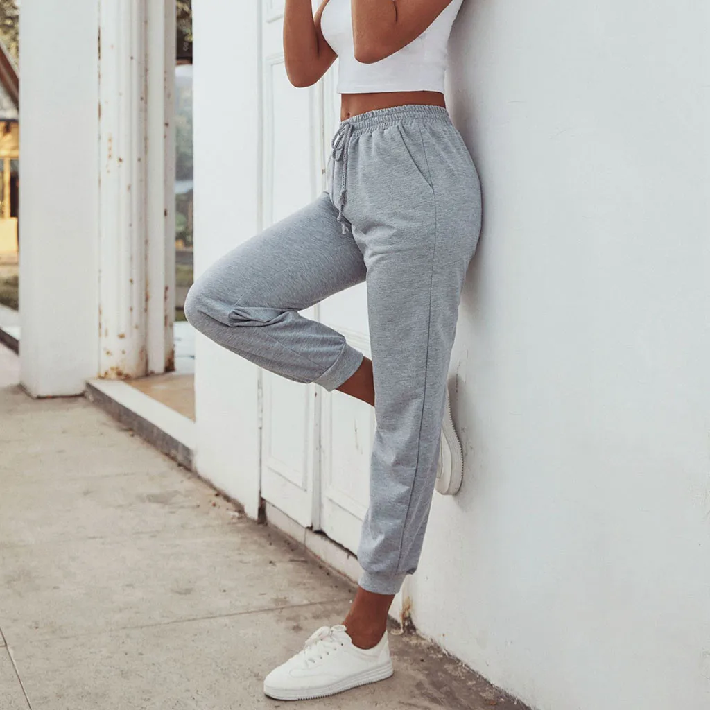 Женские повседневные хлопковые брюки со шнуровкой Свободные тренировочные с