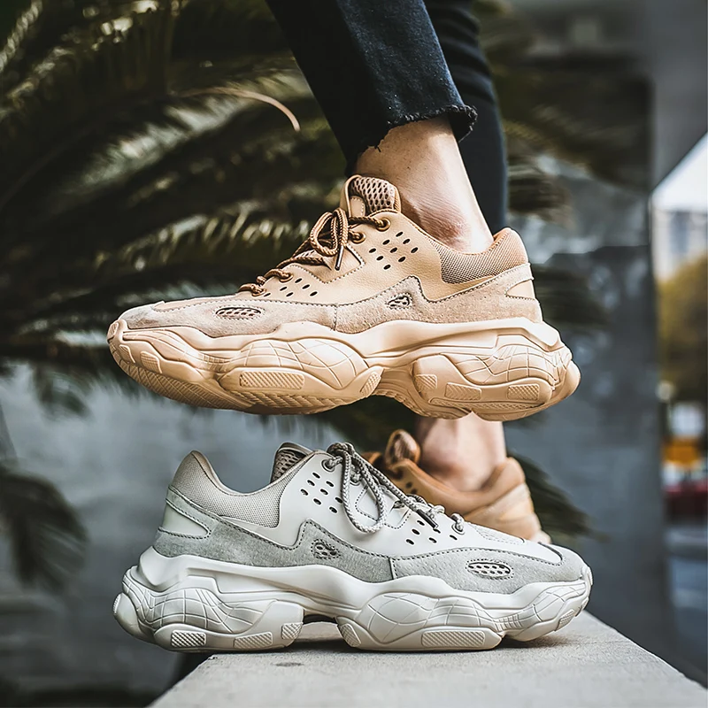 Мужские кроссовки с толстой подошвой повседневные на шнуровке увеличивающие