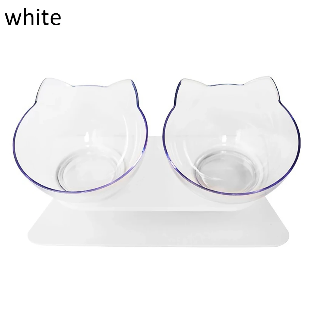 Transparent Double Trasparent миска для кошки с приподнятая подставка для кошек миска для кормления двойные миски Нескользящая миска для домашних животных для кошек кормушки для собак товары для домашних животных - Цвет: Transparent Double