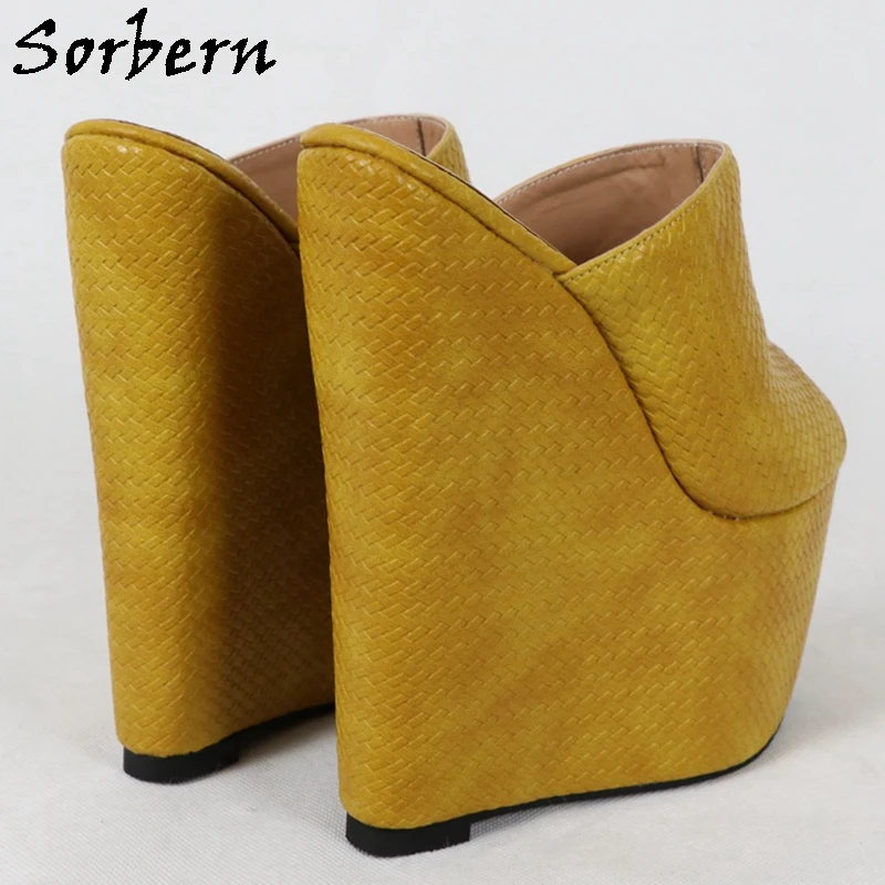 

Sorbern Yellow Waved Style Women Slippers Open Toe Slip On Sandal Summer Shoes Wedges Platform Unisex Slides Outdoor Custom
