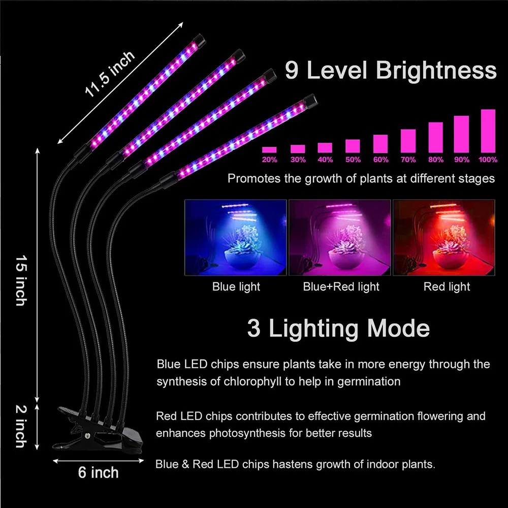 

Full Spectrum LED Grow Light DC 5V 10W 20W 30W 40W Clip-on USB Powered Dimmable Phyto Lamp Plant Growth Light for Indoor Flower