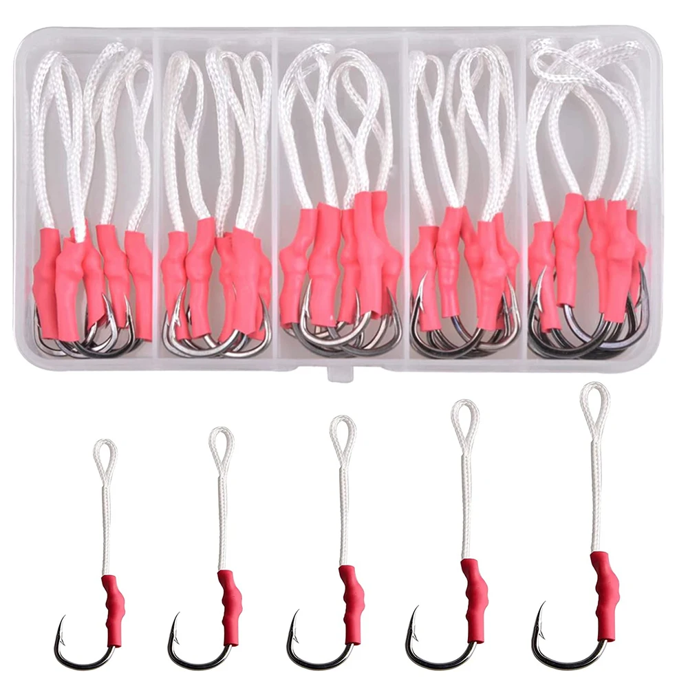 

25Pcs Metal Jig Assist Hook Slow Jigging lure Striped Bass rig Fishing Hooks Barbed Hook Tying Up Fishhook 1/0 -5/0