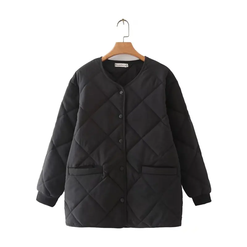 

Plus size V-Neck pocket cotton women parkas coats 2021 winter casual ladies black off white female jacket tops