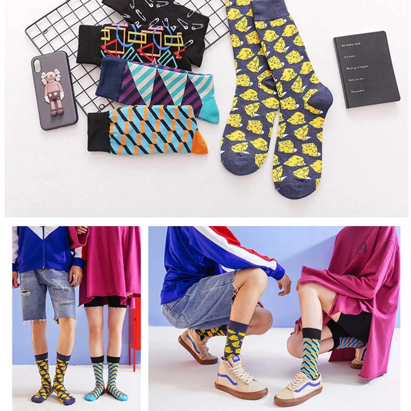 trend Hot Sale Men Socks Casual Gentleman Funny High Quality Color Puzzle happy Business Party Dress Cotton for | Мужская одежда