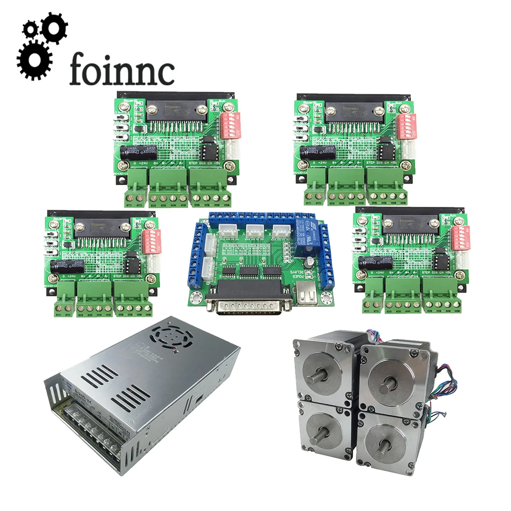 

CNC system control system kit, 1pcs5 axis breakout board + 4pcs TB6560 driver + 4pcs Nema23 2.2NM stepper motor+1pcs 250w power