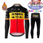 Детская зимняя теплая флисовая одежда для команды JUMBO VISMA, комплект из Джерси с длинным рукавом для девочек, комплект для езды на велосипеде, горном велосипеде, детский велосипед