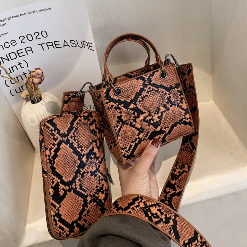 

Женская квадратная сумка-тоут из искусственной кожи, с текстурой змеиной кожи