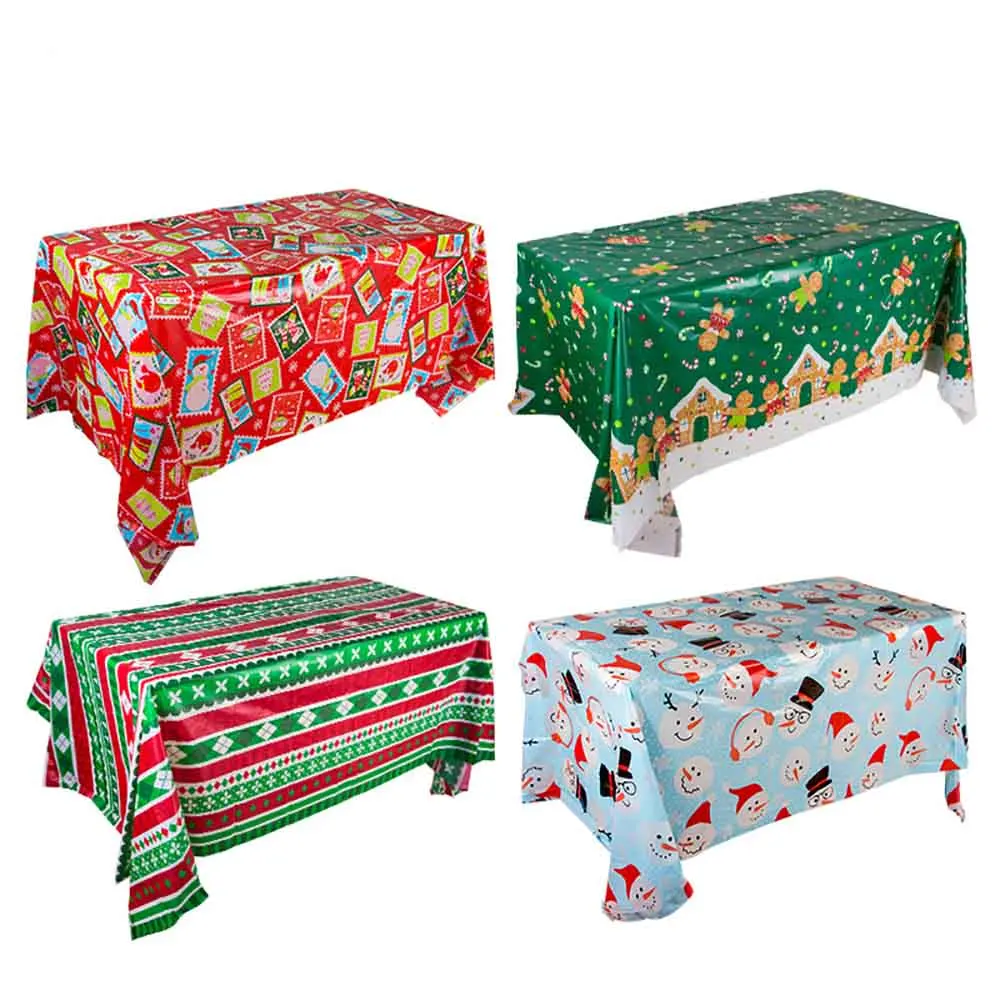 

2Pcs Christmas Tablecloth Rectangle Disposable Plastic Waterproof Snowman Table Cover for Xmas Party Catering Table Cloth