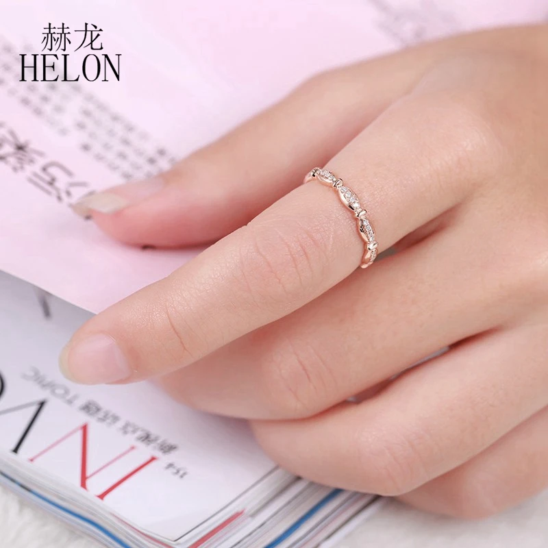 

HELON Solid 18K Rose / White/Yellow Gold H/SI Round 0.10ct Natural Diamonds Wedding Ring Women Trendy Fine Jewely Ring gift