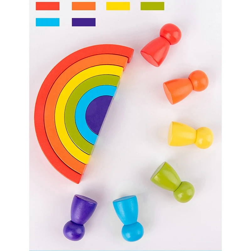

12Pcs Wooden Rainbow Toy Creative Wood Rainbow Stacked Balance Blocks Baby Toy Educational Toys for Children