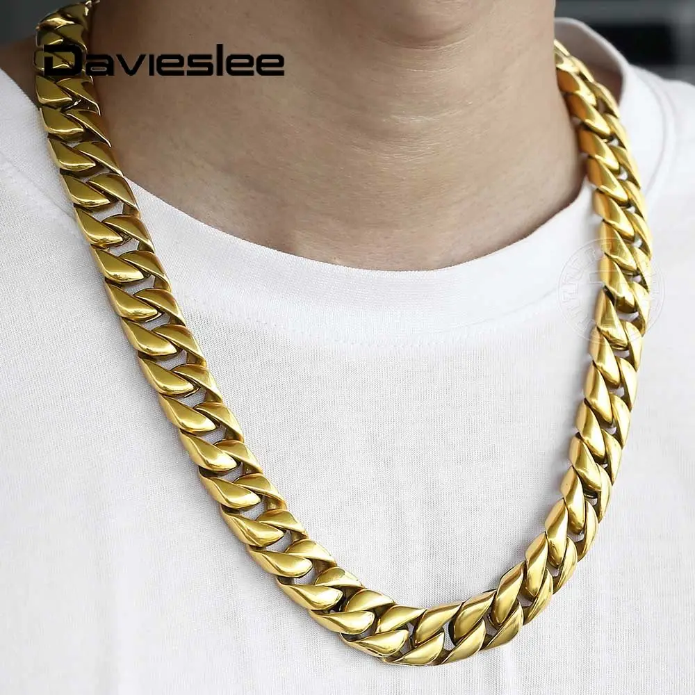 Тяжелое Ожерелье Davieslee 16 мм панцирная кубинская цепь звено для мужчин 316L