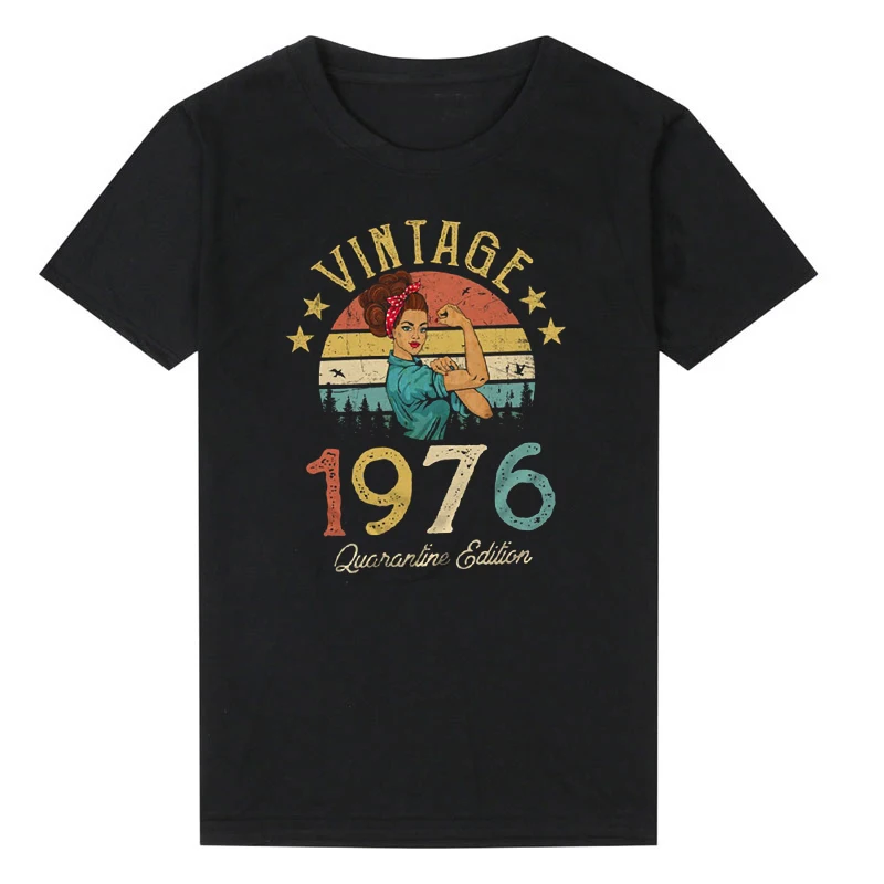 

Vintage 1976 Limited Edition Retro Womens T-Shirt Funny 45th Birthday Gift Idea for Grandmom Mom Wife Girl Daughter Cotton Shirt