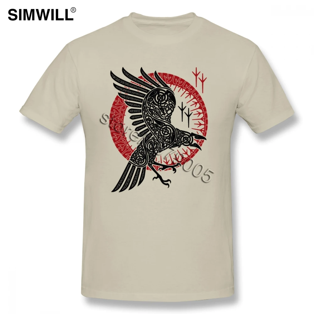 

Viking RAGNAR RAVEN T-Shirts Mens 100% Cotton Old Norse Runes Bird Tees Short Sleeved Round Neck Tee Classic Tshirt Large Size