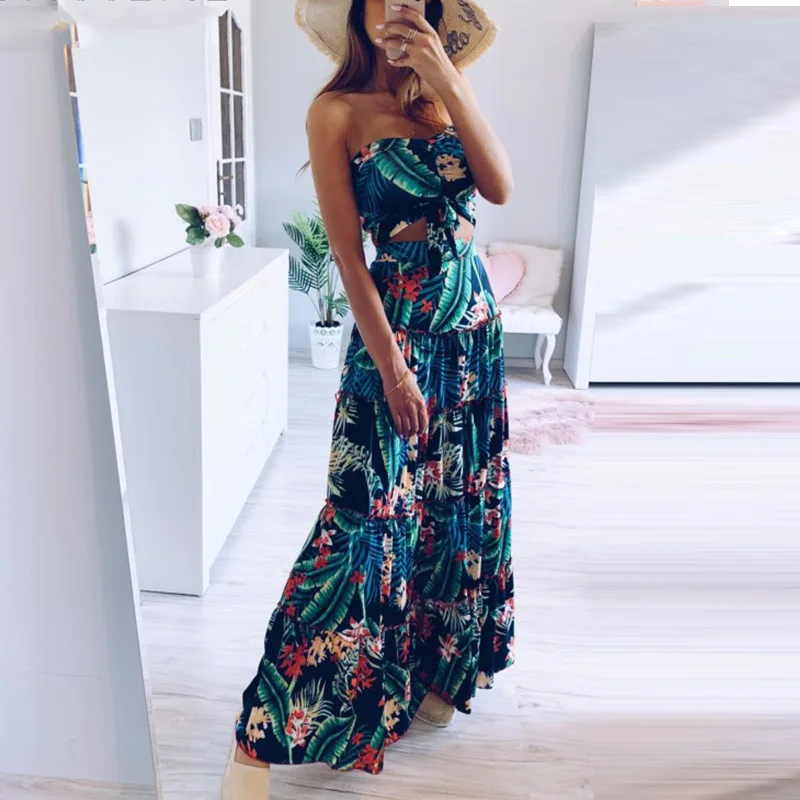 Женский сексуальный комплект из 2 предметов топ с бантом без бретелек длинная