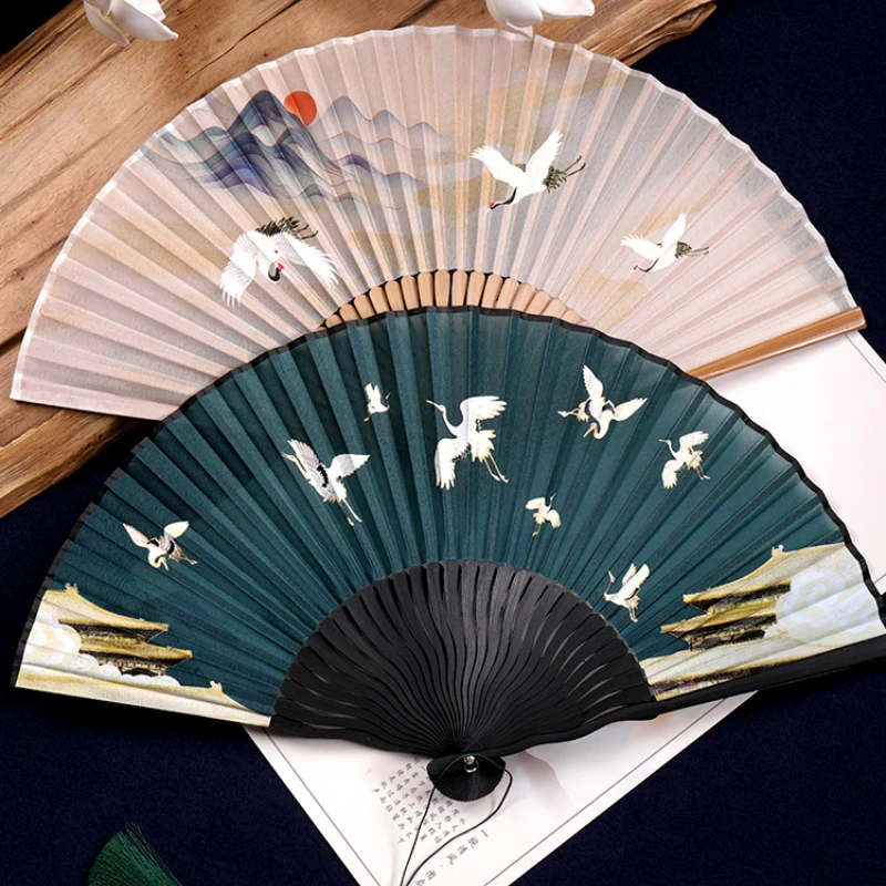 

Folding Fan Song Huizong Crane Fan Ventilador Chinese Style Ventilatore Classical Dance Fan Hanfu Props Woman Portable Summer