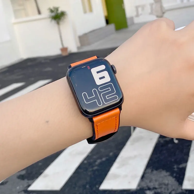 

Italy Plaid Strap For Apple Watch Band 38mm 40mm 42mm 44mm Genuine Leather Wristband Bracelet Belt Iwatch Series 6 SE 5 4 3