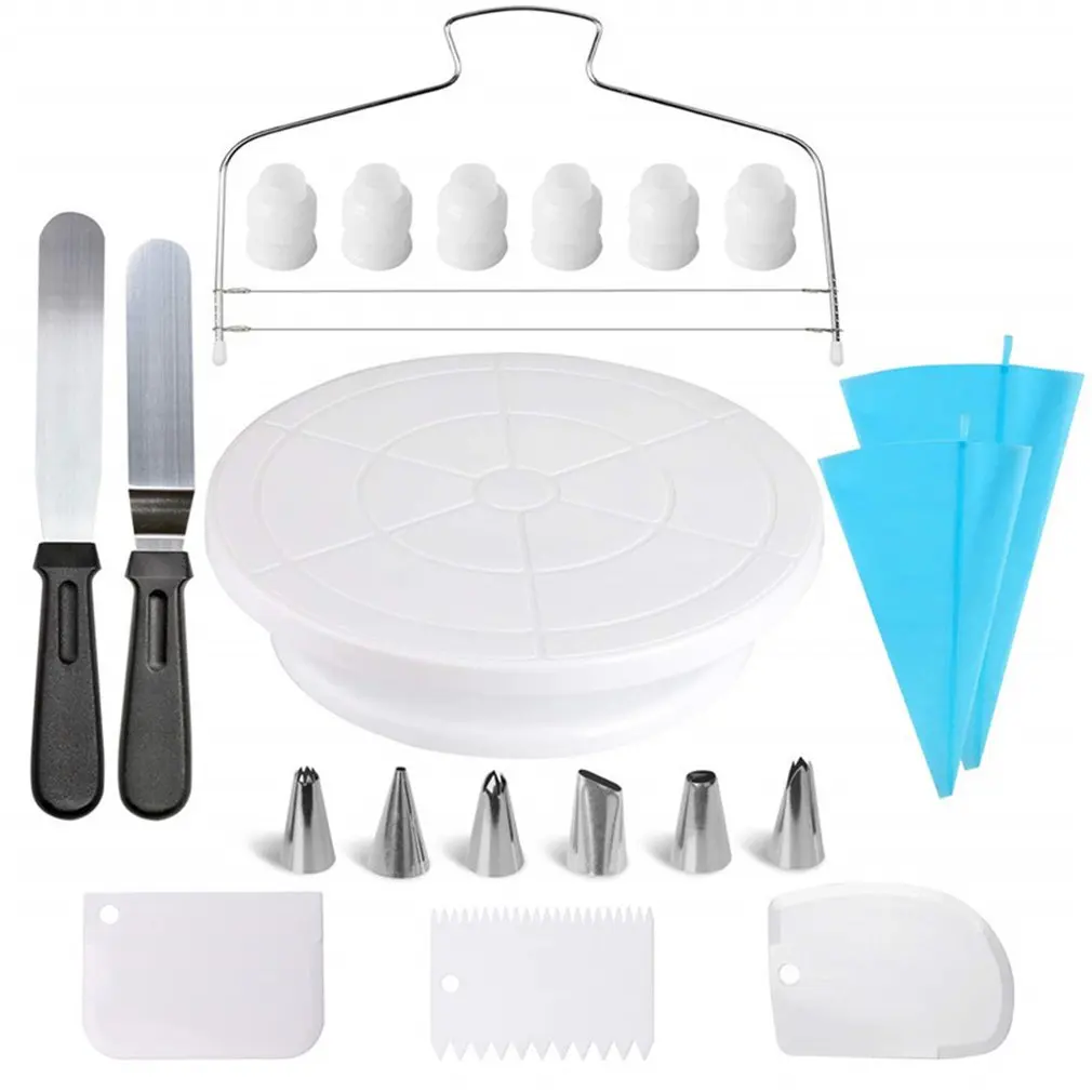 

21pcs/set Cake Turntable Set Pastry Tube Fondant Tool Kitchen Dessert Baking Pastry Tools Cake Decorating Kit Bakeware