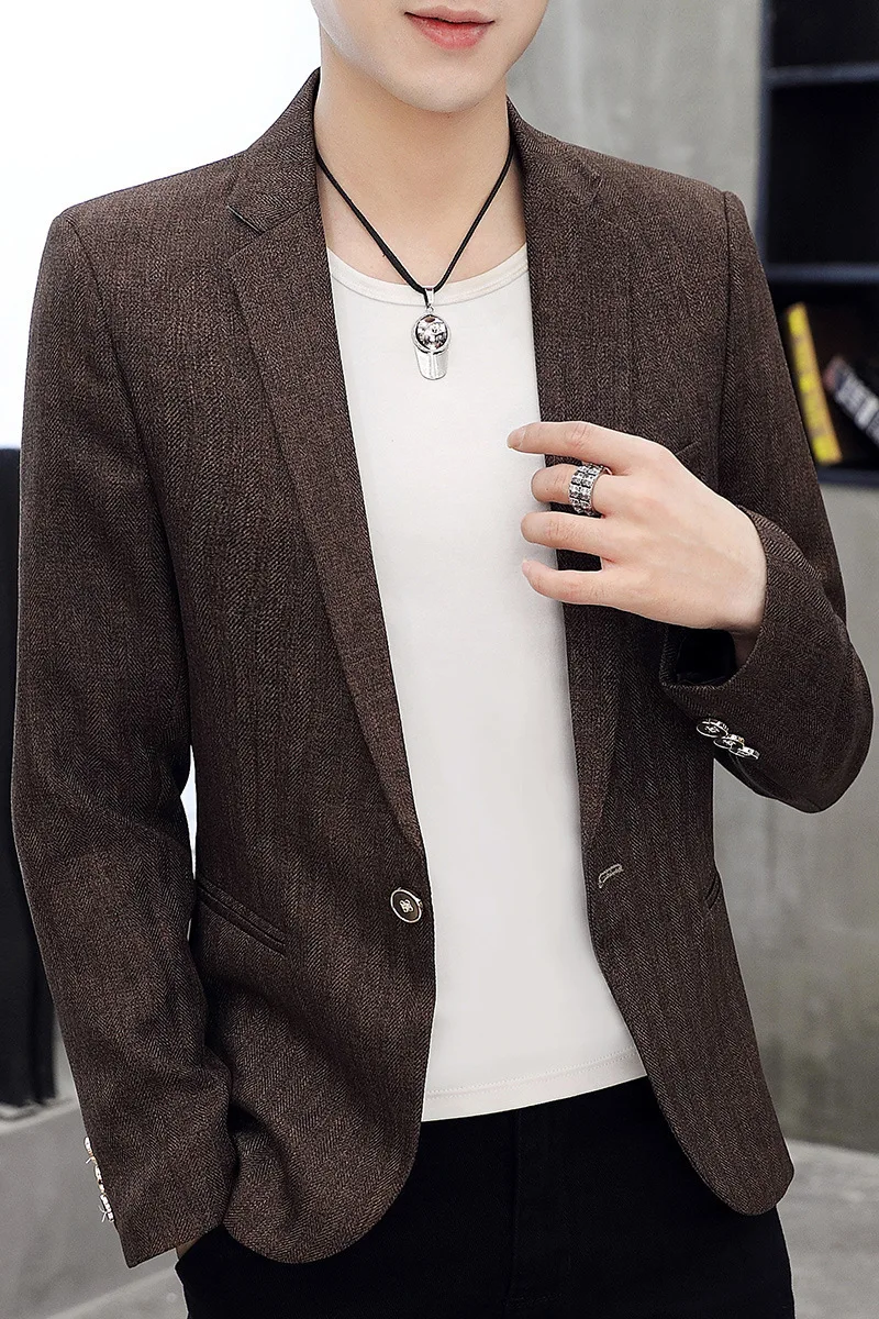 Осень 2021 мужской однотонный костюм Молодежный приталенный осенний