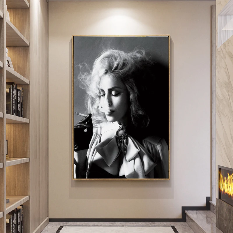 

Modern Black and White Beautiful Women Smoking Cigarettes Poster and Print Wall Art Canvas Painting Photos for Living Room Decor