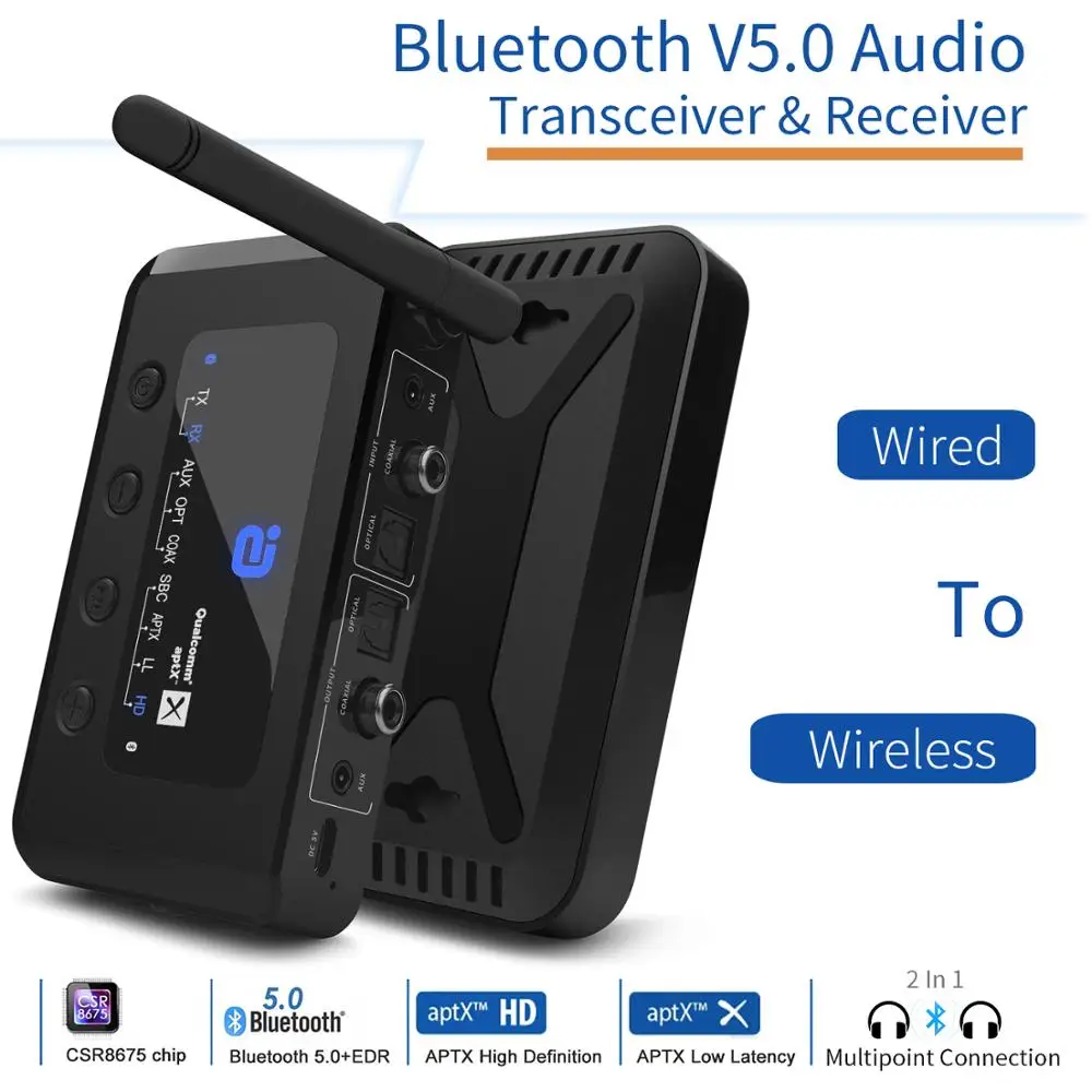 

MR265 Bluetooth 5.0 HD Audio receiver transmitter aptX LL /HD 2-In-1 Audio Receiver Adapter for TV/Speakers Optical Coaxial 3.5m