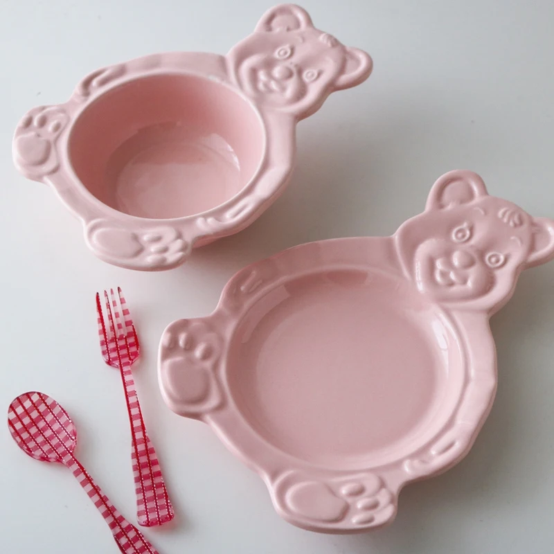 Тарелка керамическая INS с мультяшным медведем милая десертная тарелка для дома