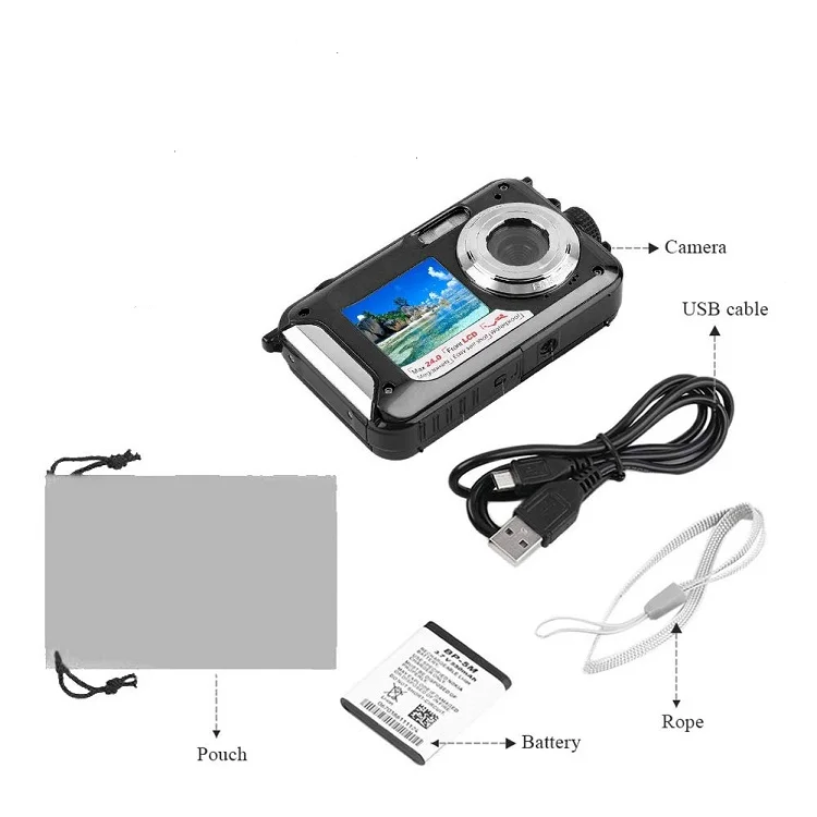 للبيع الرياضة في الهواء الطلق كام مقاوم للماء 48MP HD شاشة مزدوجة 10 قدم كاميرا تحت الماء للسباحة