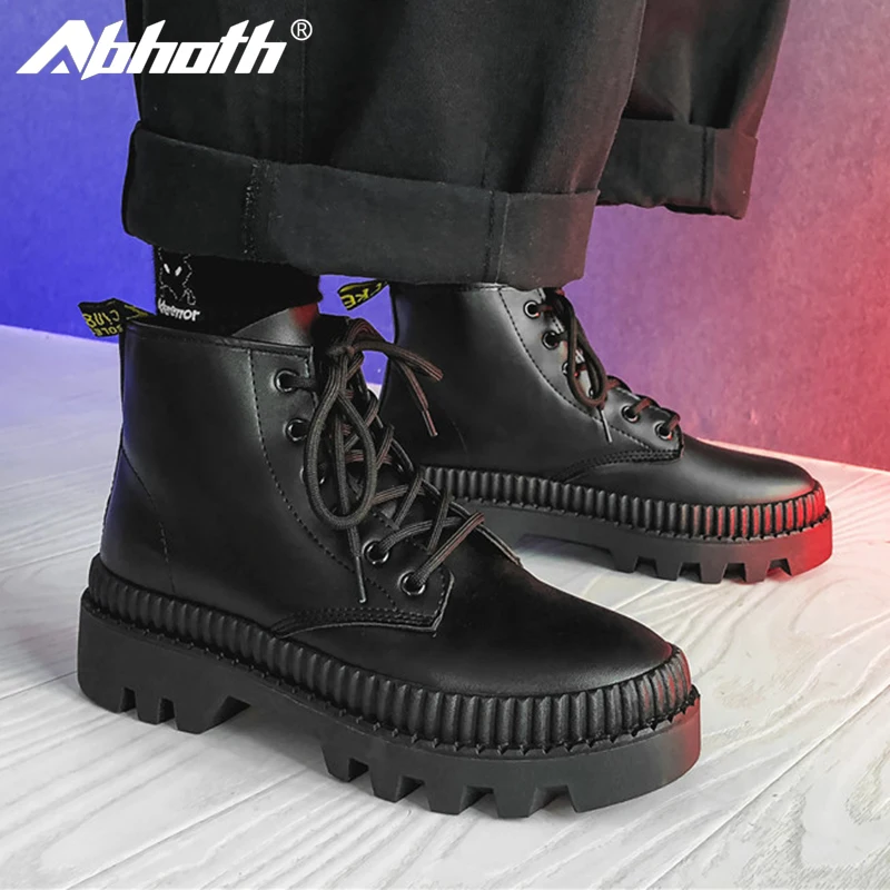 Abhoth Fashion Winter Men Casual Martin Boots High-top Lace-up Men's Shoes Plus Velvet Waterproof Outdoor Ankle Platform Boots