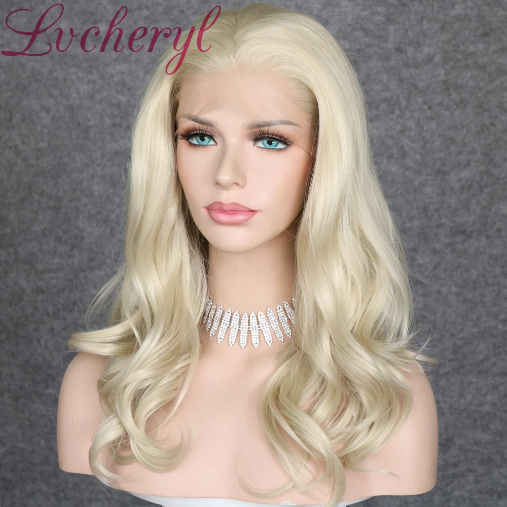 Lvcheryl синтетические кружевные передние парики Платиновые светлые короткие