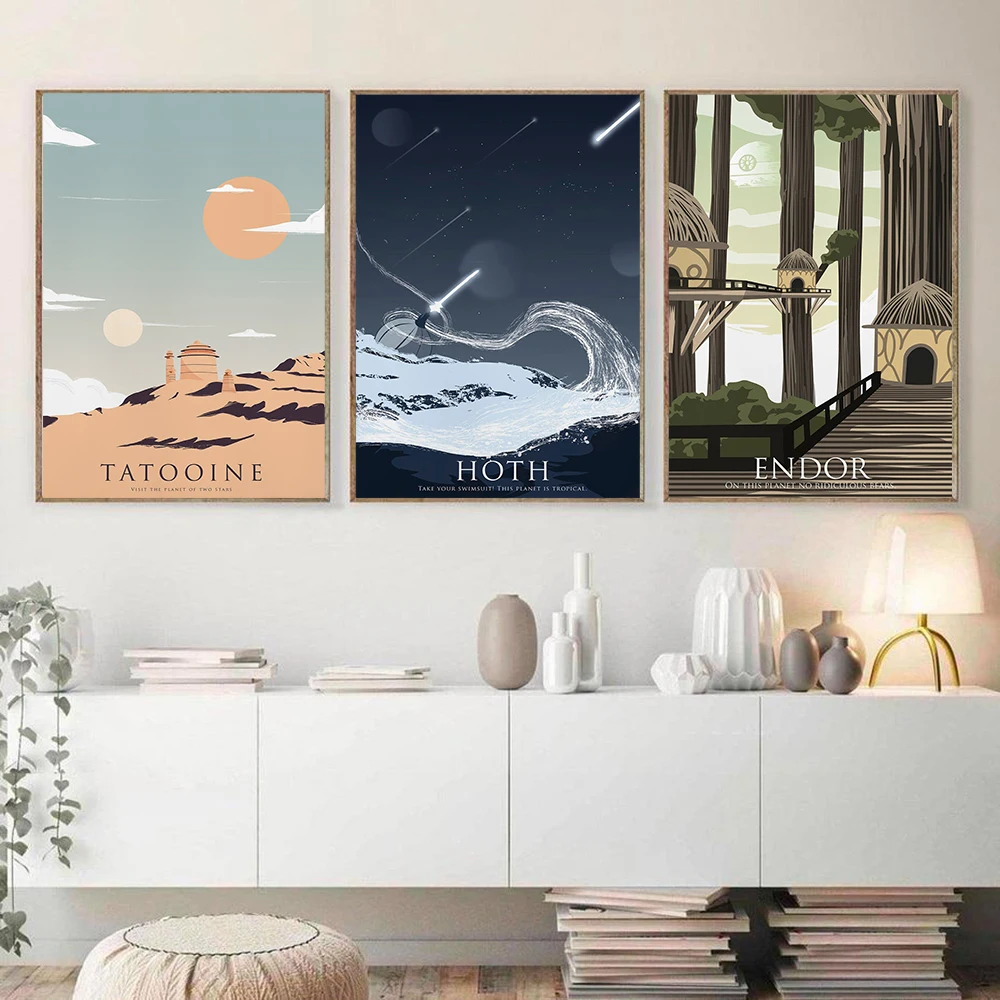 

Tatooine Planet Hoth Print Vintage Art Painting Travel Movie Retro Posters Landscape Posters Wall Art Picture Bespin home decor